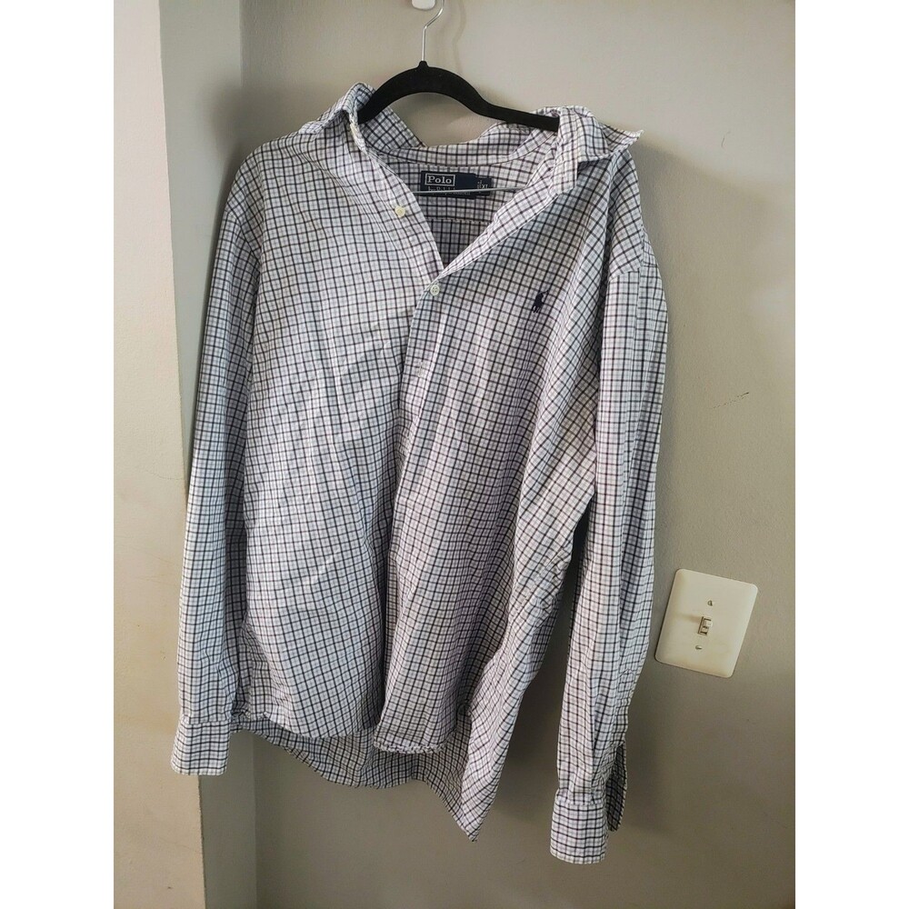 Polo Ralph Lauren Performance Shirt Button Up Blue/Green Plaid Men's XL